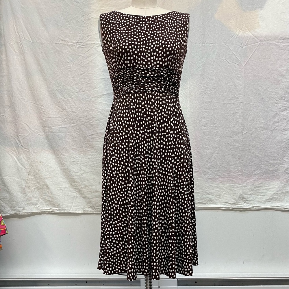 Petite brown polka dot midi dress 6P